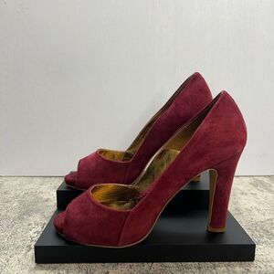 MaxMara Sport Max Escarpins Bordeaux Suede Peep Toe Pump Heel Womens Size 36 / 6